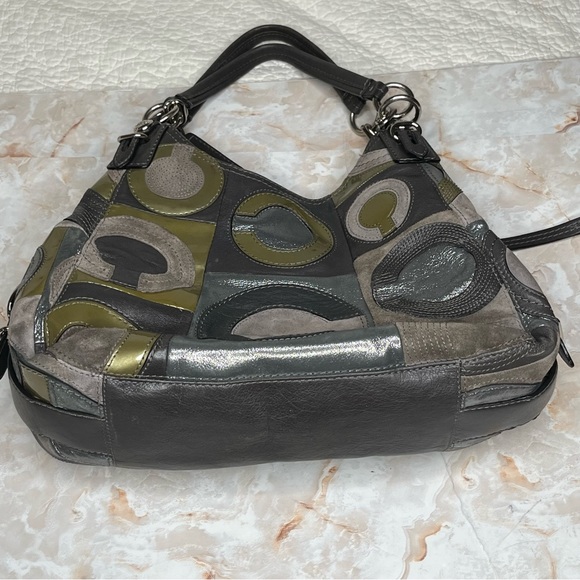 COACH MAGGIE MIA INLAID C LEATHER and SUEDE HOBO SHOULDER HANDBAG F1069-15770 - Picture 15 of 15